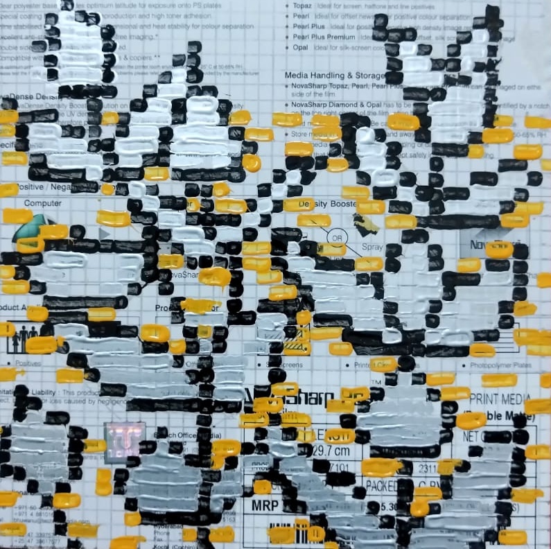 Mozafar Ramadan 06, 20x20 cm, Printing ink on cardboard, 2025